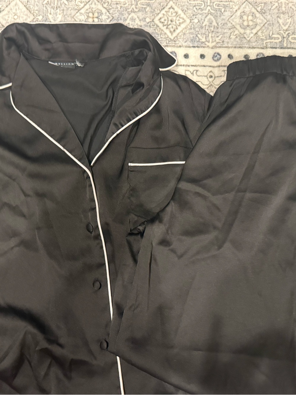 ASOS Black Satin Pajama Jacket with White Piping
